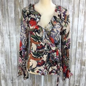 H&M floral wrap blouse 10 butterflies bell sleeves